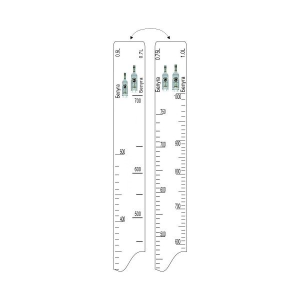 Линейка барная "Водка Белуга (500мл/700мл/750мл/1мл)", пластик, прозрачный, P.L. ProffСuisine (Китай)